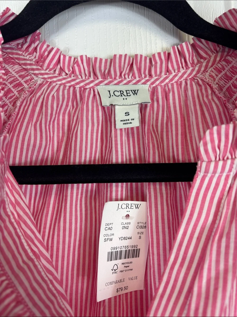 NWT J. Crew pink white striped flutter sleeve top sz sm